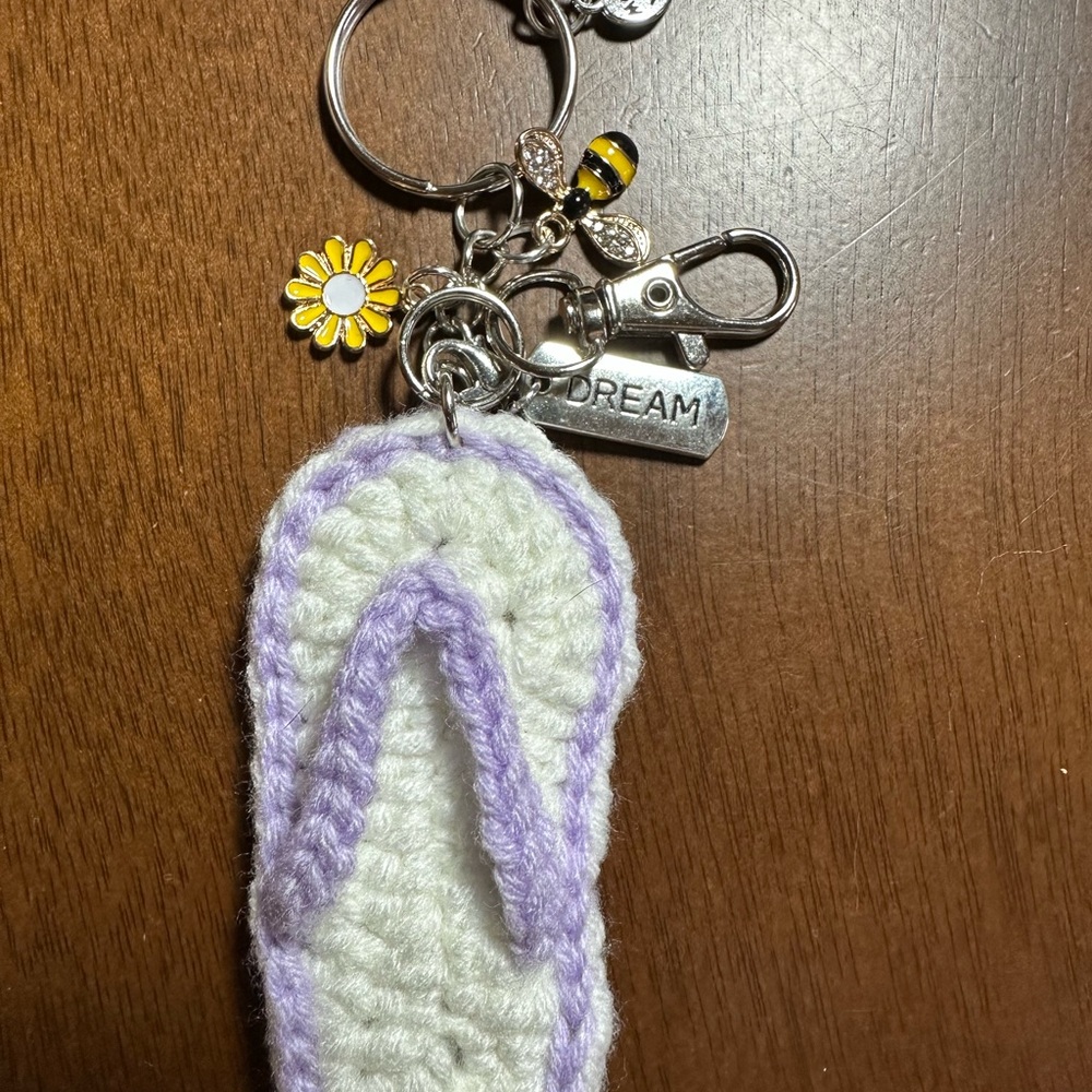 Crochet Flip Flop Keychain or Bag Clip with Charms